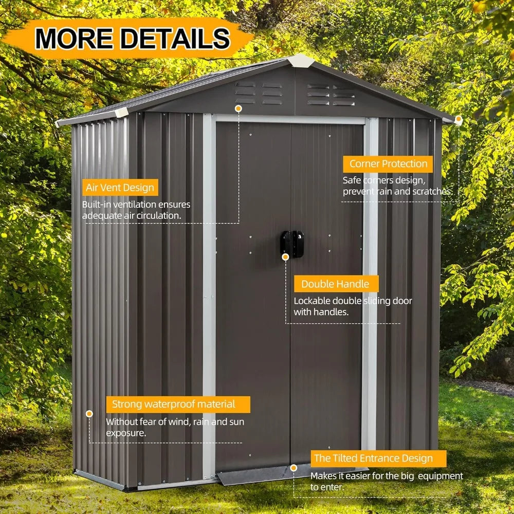 Outdoor Storage Waterproof Metal Garden Shed with Lockable Double Doors