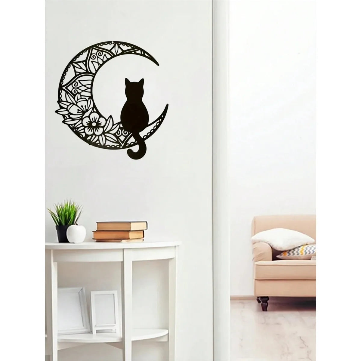 1PC Iron Moon & Black Cat Wall Decor (Wall Sculpture) | Spooky Halloween Autumn Home Hanging