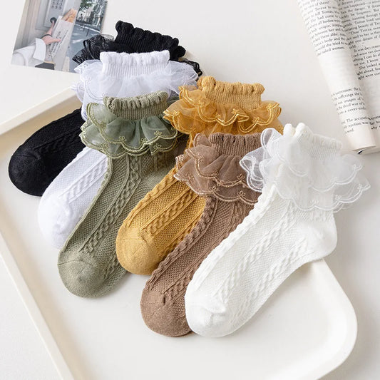 3 Pairs/Lot.   Girls Ruffle Socks Frilly Lace Cotton Socks For 1-10Years