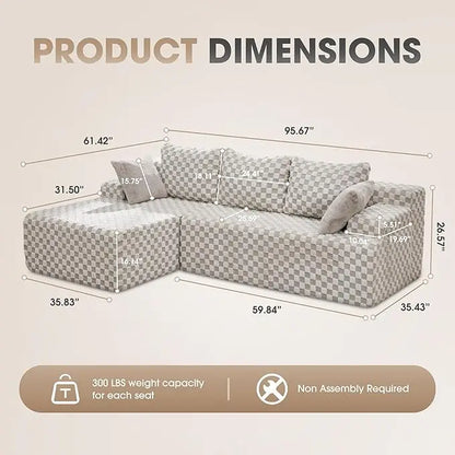 Modular L-Shaped 3-Seat Sectional | Memory Foam with Deep Seating & Storage Modules | Living Room Sofa