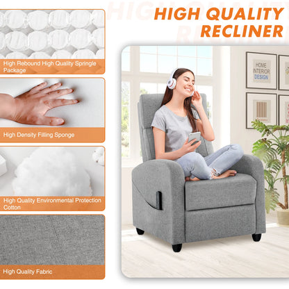 Massage Recliner Chair in Fabric Theater Lumbar Support Adjustable Modern Padded Seat Backrest Living Room Home Grey