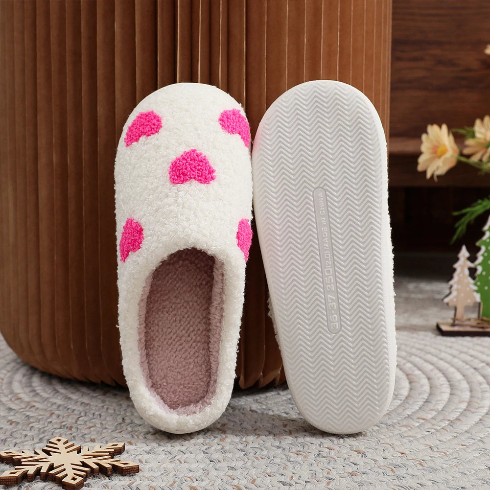 Plush Heart Slippers Closed Toe Non-Slip Slippers Fluffy Love Slippers Breathable