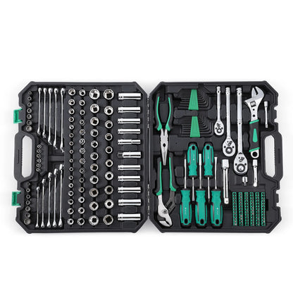 213 Pieces Mechanics Tool Set General Purpose Mixed Sockets and Wrenches, Hand Tool Set Auto Repair Tool Kit Home Tool Kit