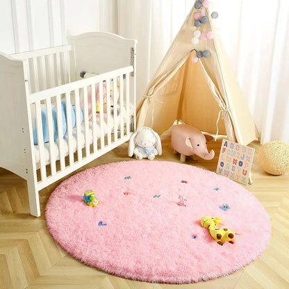 Round Thick Fluffy Area Carpet.  Soft Rug for Bedroom. Plush for Children Room or Nursery