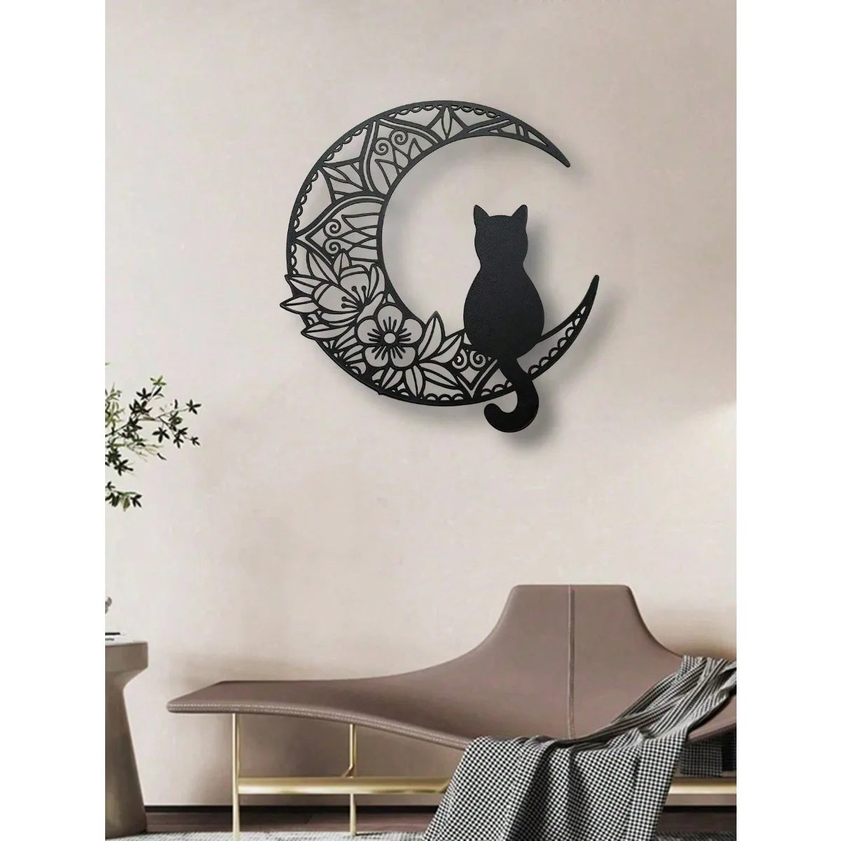 1PC Iron Moon & Black Cat Wall Decor (Wall Sculpture) | Spooky Halloween Autumn Home Hanging