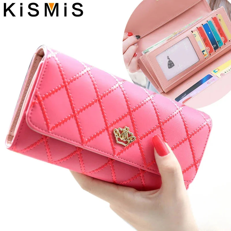 Pocket Women's Wallets Plaid Pu Leather Long Hasp Phone Bag Money Coin Pocket Bag