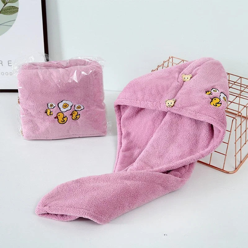 Microfiber Towel Hair Cap with Button Feminine Bathroom Accessories Quick-drying Bathrobe for Baby