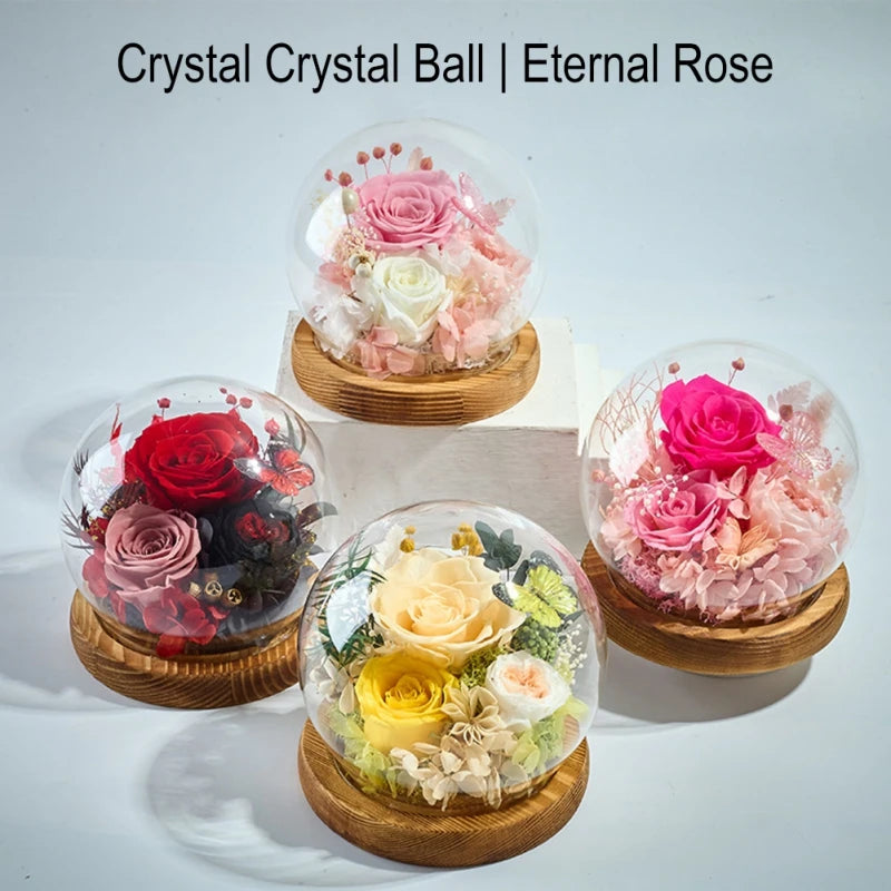 Preserved Rose Flower for Mom Wife Girlfriend in Glass Dome with Bamboo Base