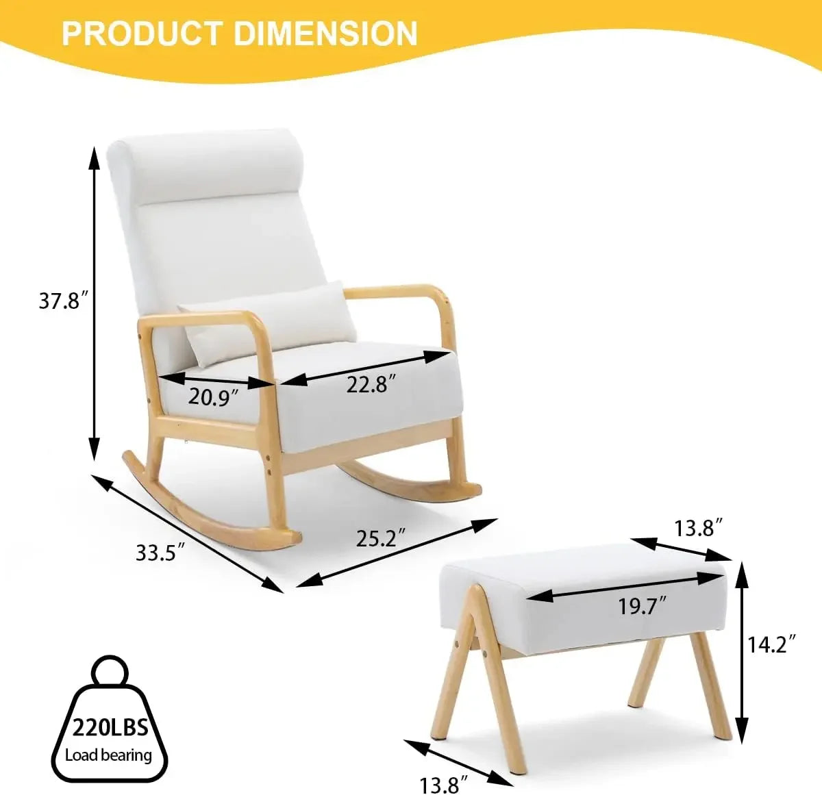 Nursery Rocking Chair with Ottoman, Rocker Glider Chair Mid-Century Modern Upholstered Rocking Chair with Footrest