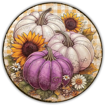 8x8" Round Fall Pumpkin Metal Tin Sign - Bird Wreath Decor, Farmhouse Home Living Room Coffee Bar Wall Art, Thanksgiving Gift