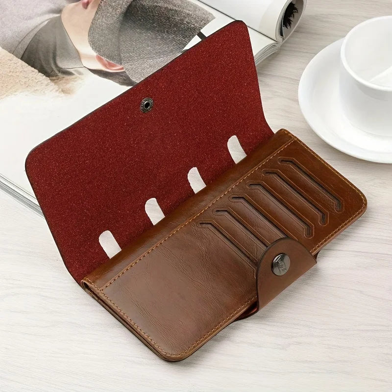 Retro Men's PU Leather Wallet Bifold ID Card Holder Checkbook Long Clutch Billfold Money Purse Handbag