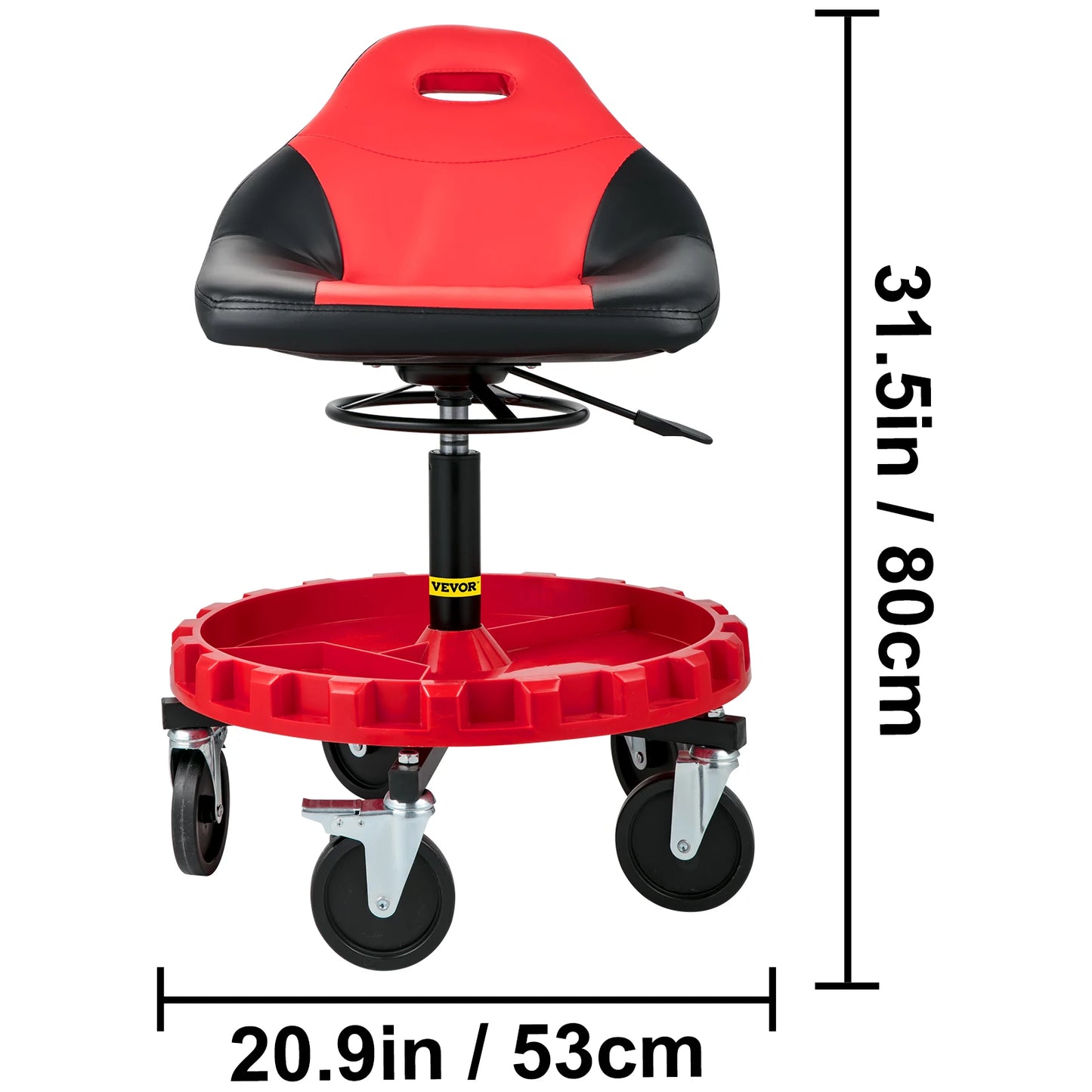 Rolling Garage Stool 300LBS Capacity 21"-26" Adjustable Height Range Mechanic Seat with Swivel Casters and Tool Tray