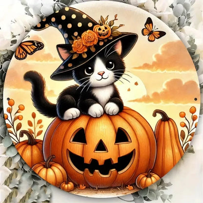 2D "Halloween" Metal Wall Art – Pumpkin, Skull & Black Cat Design, Durable Iron Hanging Decor for an room in your home or office