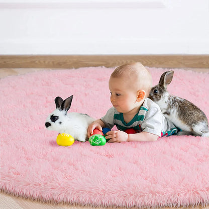 Round Thick Fluffy Area Carpet.  Soft Rug for Bedroom. Plush for Children Room or Nursery