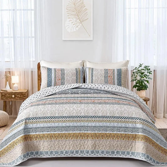 Bohemian 3 Pieces Quilt Sets, Lightweight Microfiber Bedspread Coverlet Bedding Set for All Season