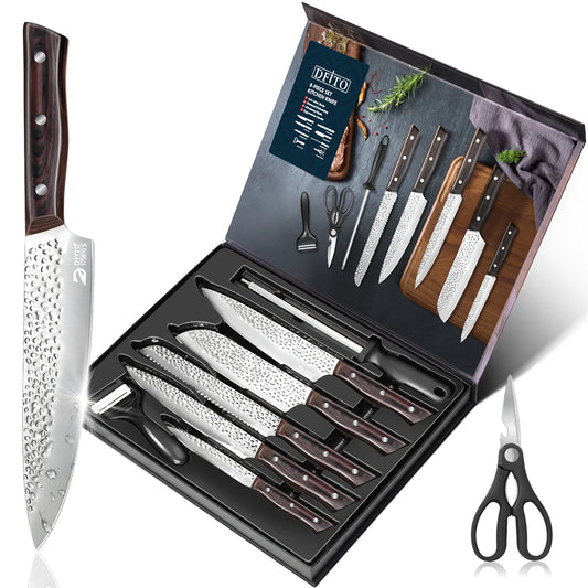 8pcs Chef Knife Kitchen Knives Set Hammer Pattern Sharp Cutting Blade Meat Salmon Slicing Knives.   Great Wedding Gift