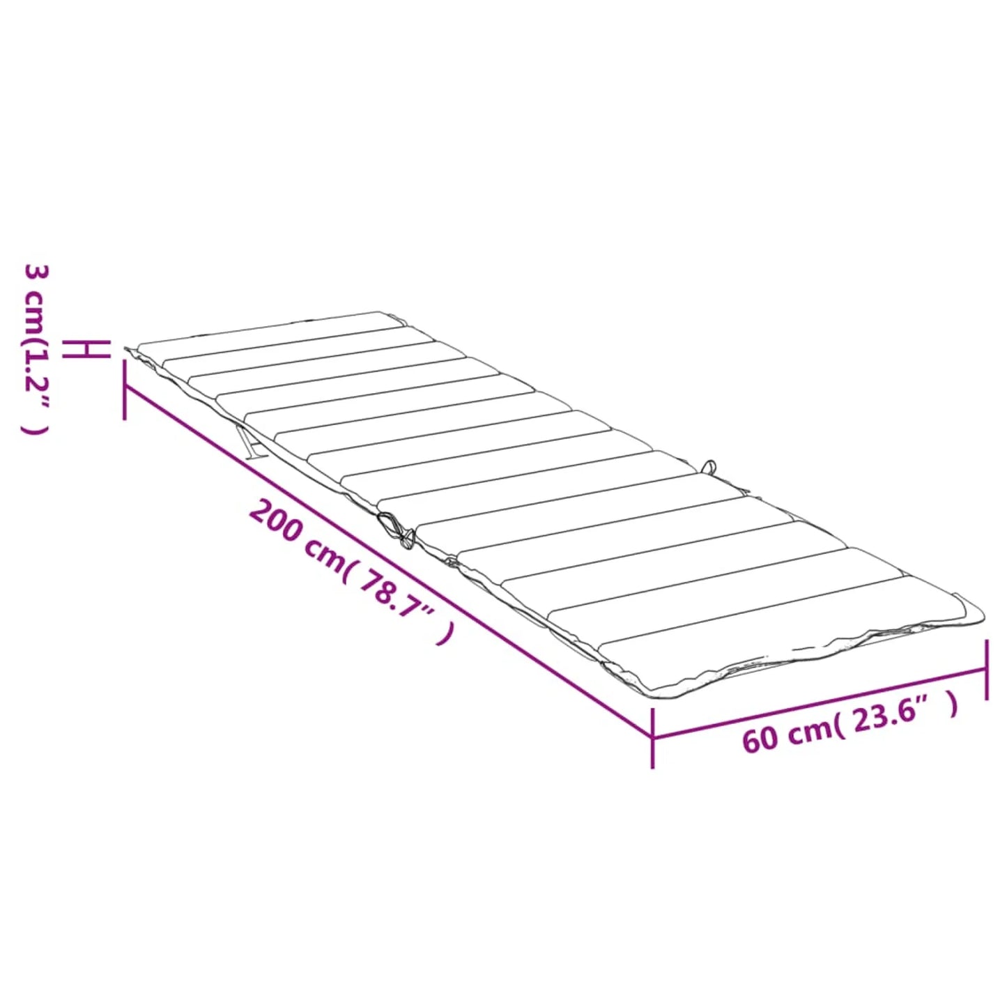Oxford Fabric Sun Lounger Waterproof.  Outdoor Garden Patio. Lounger.  Pad 78.7"x23.6"x1.2"