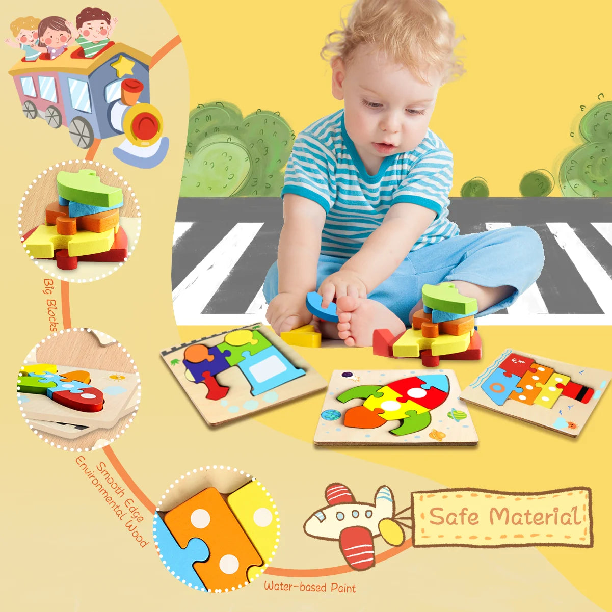 Wooden  children's preschool learning puzzles, Montessori puzzles, suitable for boys and girls.