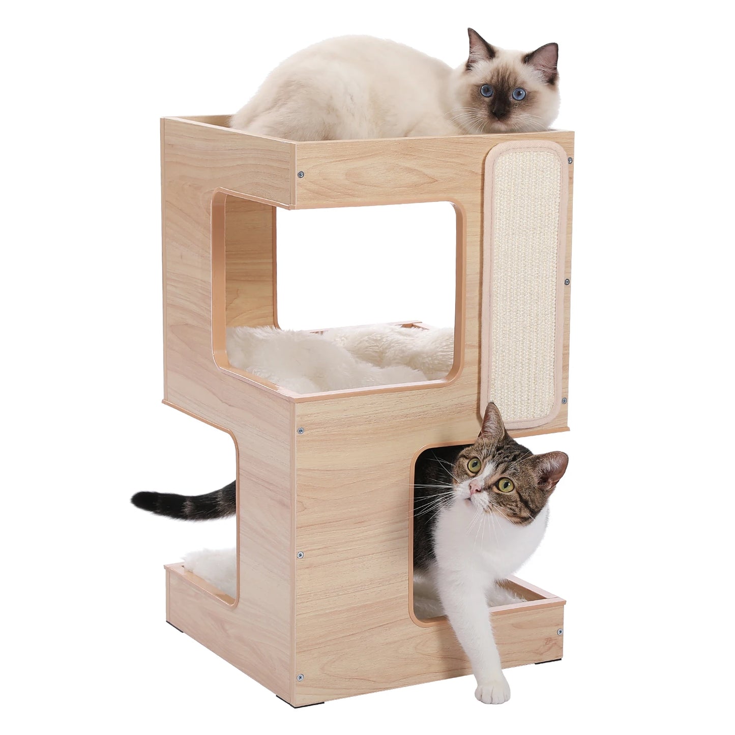 Modern Cat Tree with Scratcher Board Furniture Bed 3 Levels Spacious Top Scratching Pad Stand House Removable Soft Cushion Toys