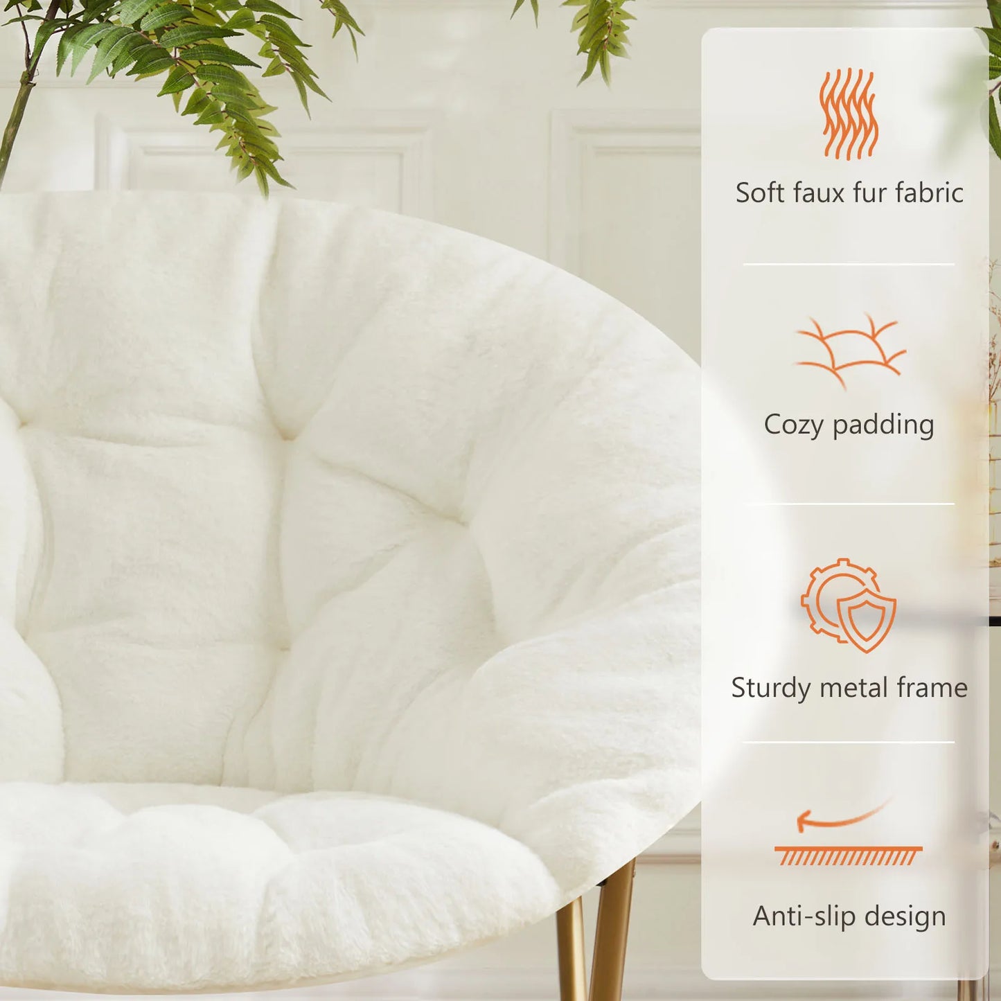 Cozy Saucer Chairs Faux Fur For Living Room Folding Thick Padded Seat Metal Frame X-Large Reading Lounge Furniture Gray Only