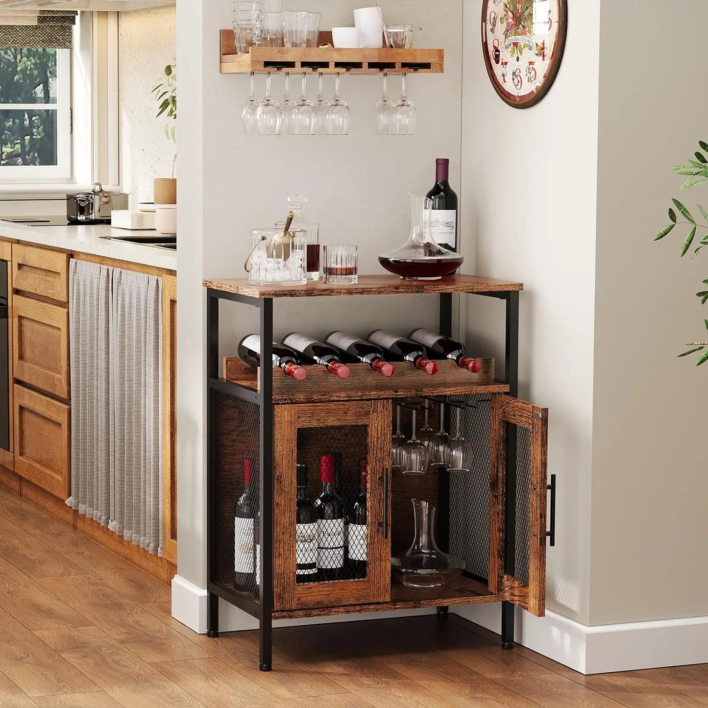 Wine Bar, Rack & Cabinet.  Wine Rack Is detachable, with Glass Holder, Small Sideboard and Buffet