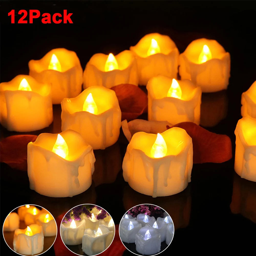 12Pcs Flickering LED Tea Lights Candles Battery Powered Flameless Candle Lights