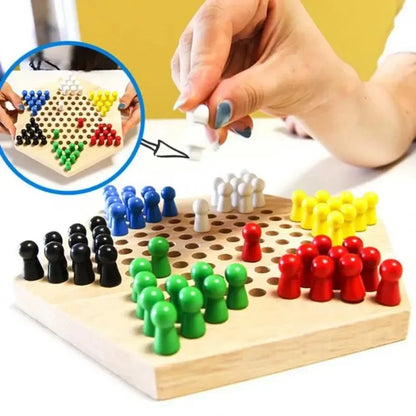 Chinese Checkers Set Wooden Educational Board Kids Classic Checkers Set Strategy Board Set Kid Family Toy