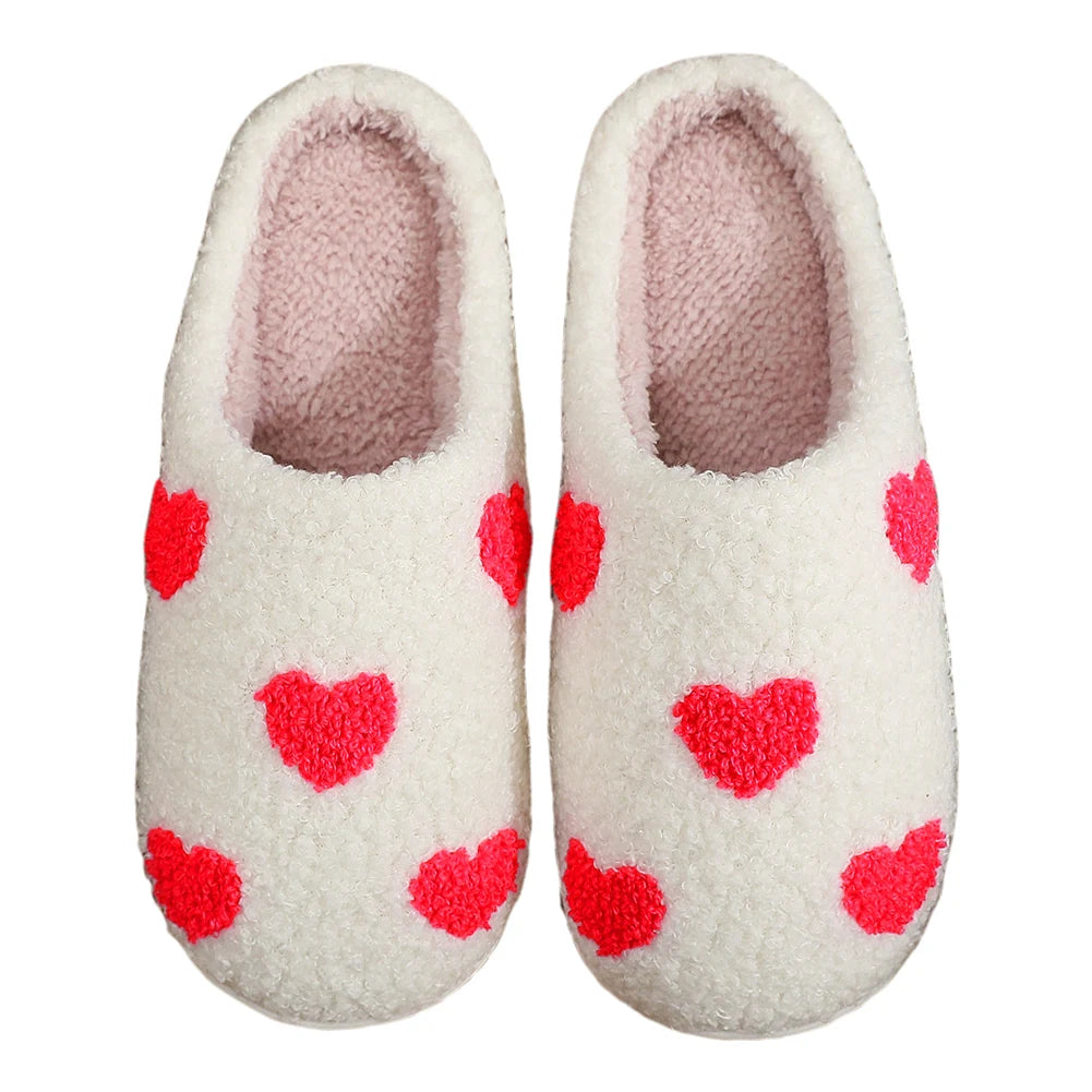 Plush Heart Slippers Closed Toe Non-Slip Slippers Fluffy Love Slippers Breathable