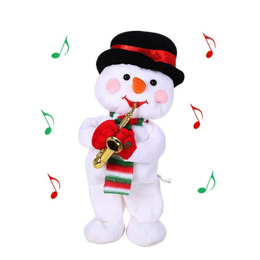 Electronic Snowman Santa Claus Doll Saxophone Christmas Plush Dolls With Music Filled With PP Cotton New Year Party Ornaments