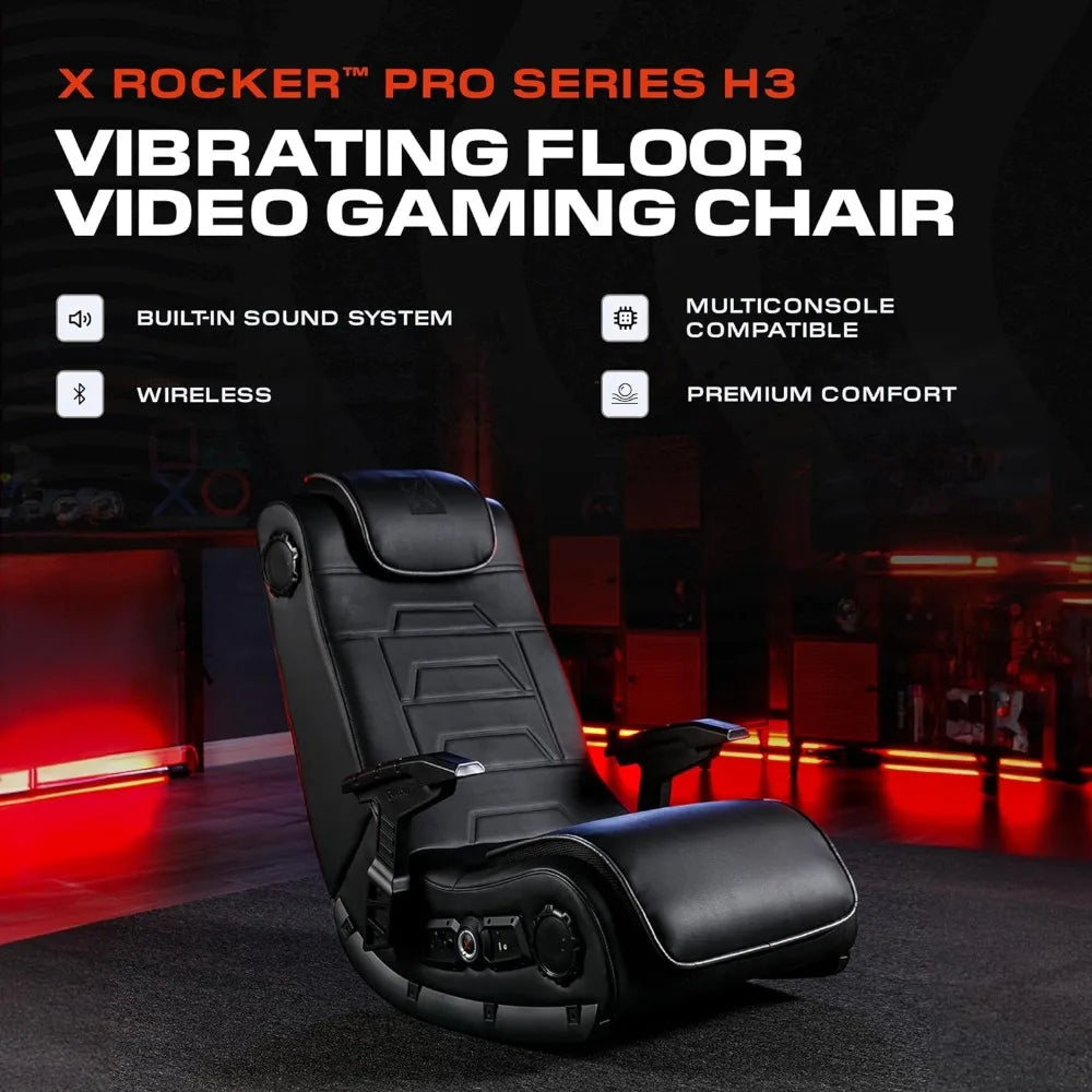 Video Gaming Floor Chair with Armrests, Built-In Audio & Vibration via Wireless Bluetooth, Foldable, Vegan Leather