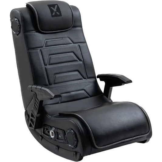 Video Gaming Floor Chair with Armrests, Built-In Audio & Vibration via Wireless Bluetooth, Foldable, Vegan Leather