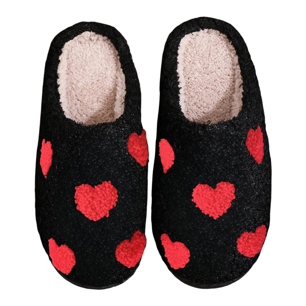 Plush Heart Slippers Closed Toe Non-Slip Slippers Fluffy Love Slippers Breathable