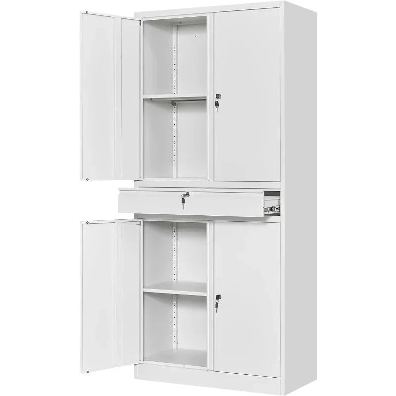 Metal Garage 71" Storage Cabinet with Locking Doors and Adjustable Shelves, with 1 Drawer