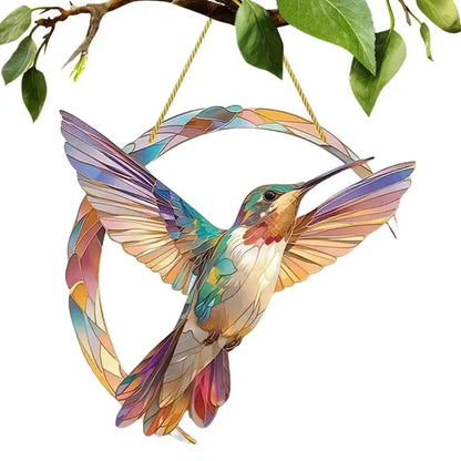 Hummingbird Hanging Acrylic Stained-Glass Handicraft for Patio or Garden Balcony, Yard Home