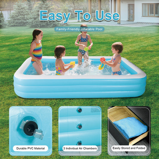 Inflatable swimming Pool for Kids and Adults,120" X 72" X 22" Family Large kiddie Blow Up Pool for Outdoor, Backyard, Garden or Patio