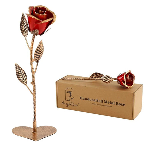 Hand-Forged Wrought Iron Red Metal Rose Romantic Everlasting Love Gift for Mother Day