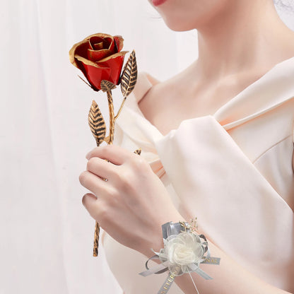 Hand-Forged Wrought Iron Red Metal Rose Romantic Everlasting Love Gift for Mother Day