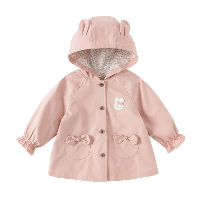 Girl's Single Breasted Trench Coat Spring Autumn Hooded Jacket Outerwear for Children Windbreaker