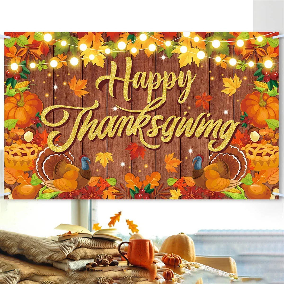 Fall Harvest Thanksgiving Photography Backdrop Banner Wall Background for Indoor Outdoor Party or Garage Door