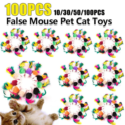 10-Pcs Cat Toys False Mouse Pet Cat Toys Mini Funny Playing Toys For Cats with Colorful Feather Plush Mini Mouse Toys