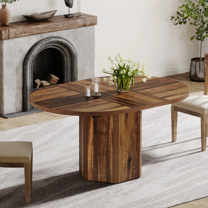 55.12 Inches Oval Dining Table for 4-6 People, Wood Kitchen or Family Room Table, Rustic Home Furniture
