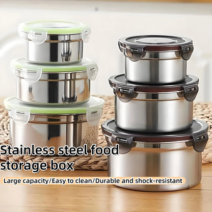 Steel Meal Prep Set - 3-Piece Round Containers ✔Leakproof & Dishwasher Safe (Office/Gym FreshLock Seal)