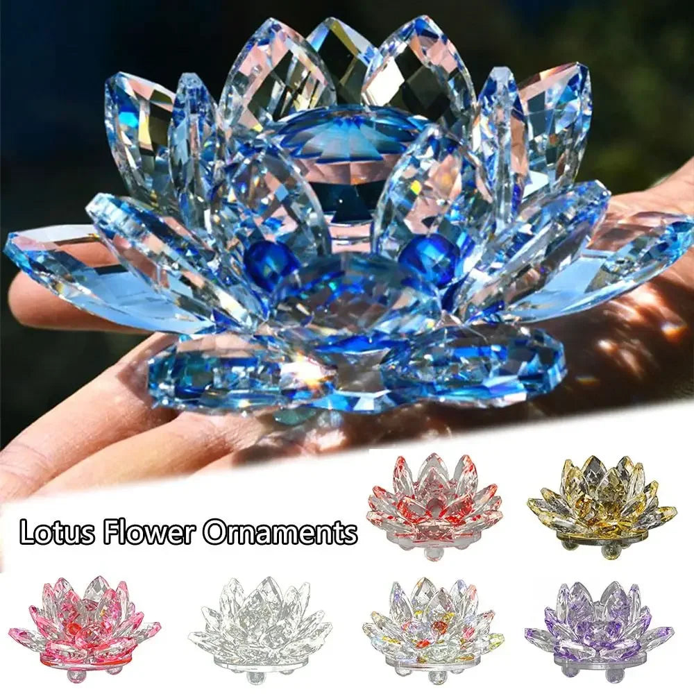 Crystal Lotus Flower Figurine Glass Craft Collection Table Ornaments