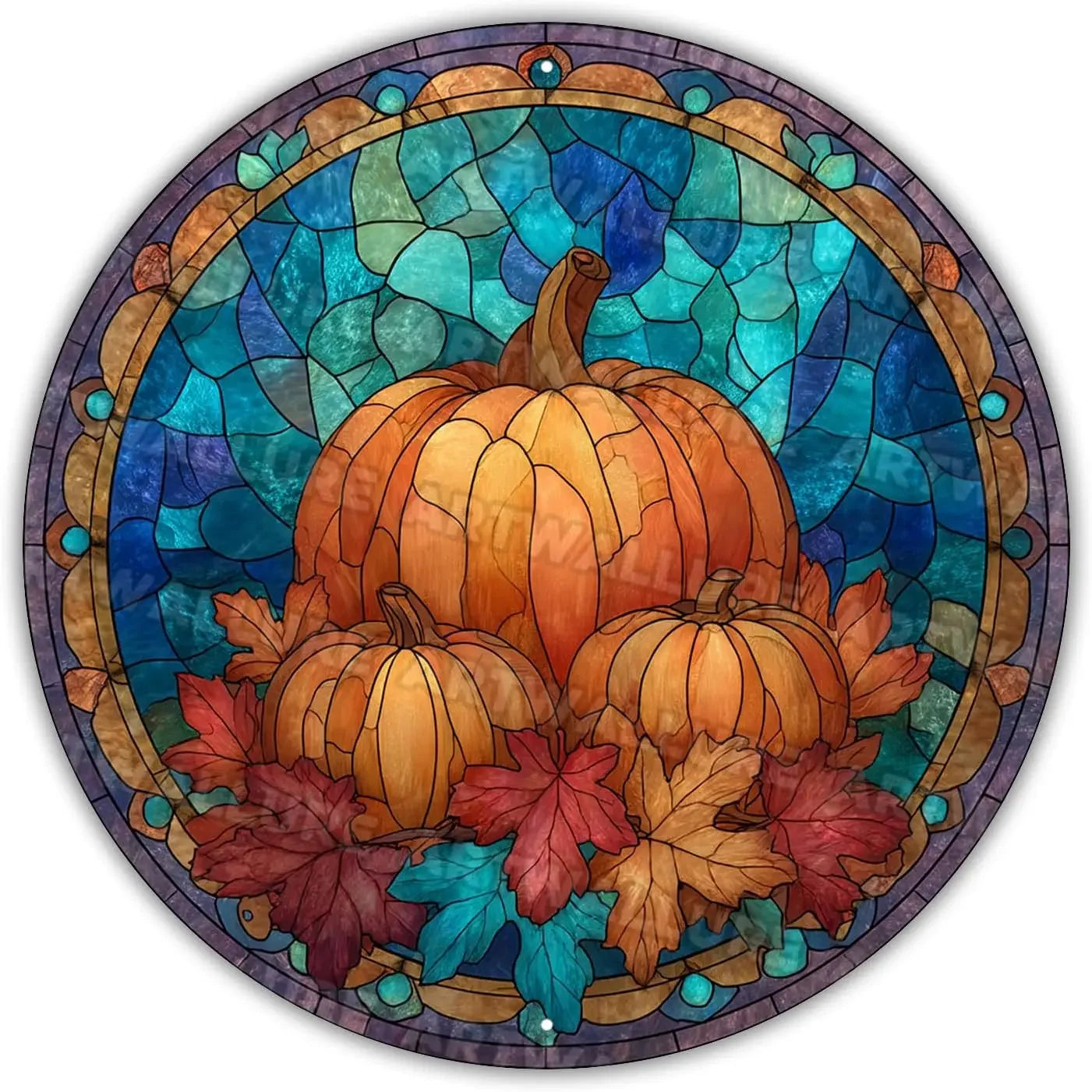 8x8" Round Fall Pumpkin Metal Tin Sign - Bird Wreath Decor, Farmhouse Home Living Room Coffee Bar Wall Art, Thanksgiving Gift