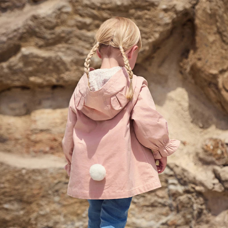 Girl's Single Breasted Trench Coat Spring Autumn Hooded Jacket Outerwear for Children Windbreaker