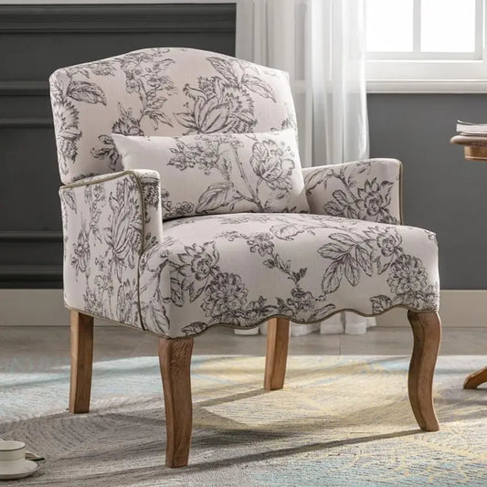 Floral Accent Chair Fabric Comfy Single Sofa Upholstered Modern Reading Chair with Removable Pillow Wingback Arm Chair for