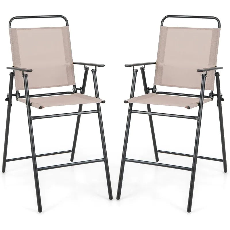 Outdoor Folding Bar Chair Set of 2, Bar-Height Patio Chairs with Backrest, Armrests, Footrest,330 LBS Capacity (1)
