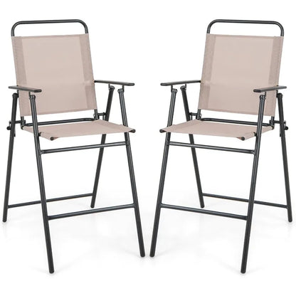 Outdoor Folding Bar Chair Set of 2, Bar-Height Patio Chairs with Backrest, Armrests, Footrest,330 LBS Capacity (1)
