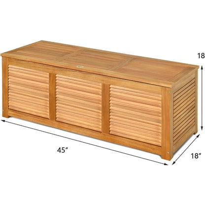 46 Gallon Acacia Wood Deck Box, Garden Backyard Storage Bench, Outdoor Storage Container for Patio Furniture Cushions
