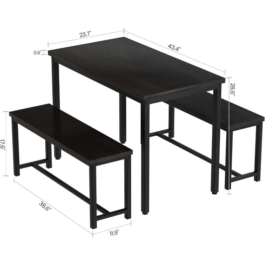 Dining Table Set for 4 Kitchen Table Set with 2 Dining Benches, 3 Piece Farmhouse Dining Room Table Set